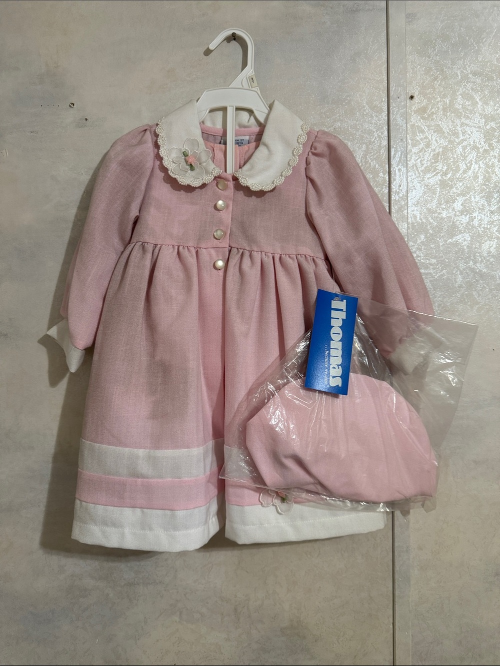 Pink Long-Sleeve Peter Pan Collar Dress with Matching Hat